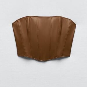 Zara Faux Leather Corset Top.  Brown. Medium